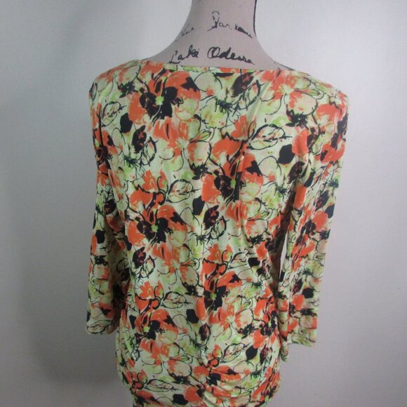 Ellen Tracy Blouse M Floral 3/4 Sleeve - Picture 8 of 11